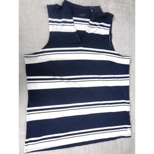 Puma Cloudspun Valley Stripe Sleeveless Polo Navy‎ White Womens Size Large